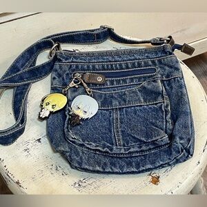 Sale!! Denim Crossbody Bag with Anime Keychains